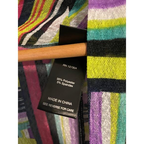 Ali Miles Cardigan Womens Large Multicolor Open Front Stripe Lightweight Sheer - Picture 5 of 9